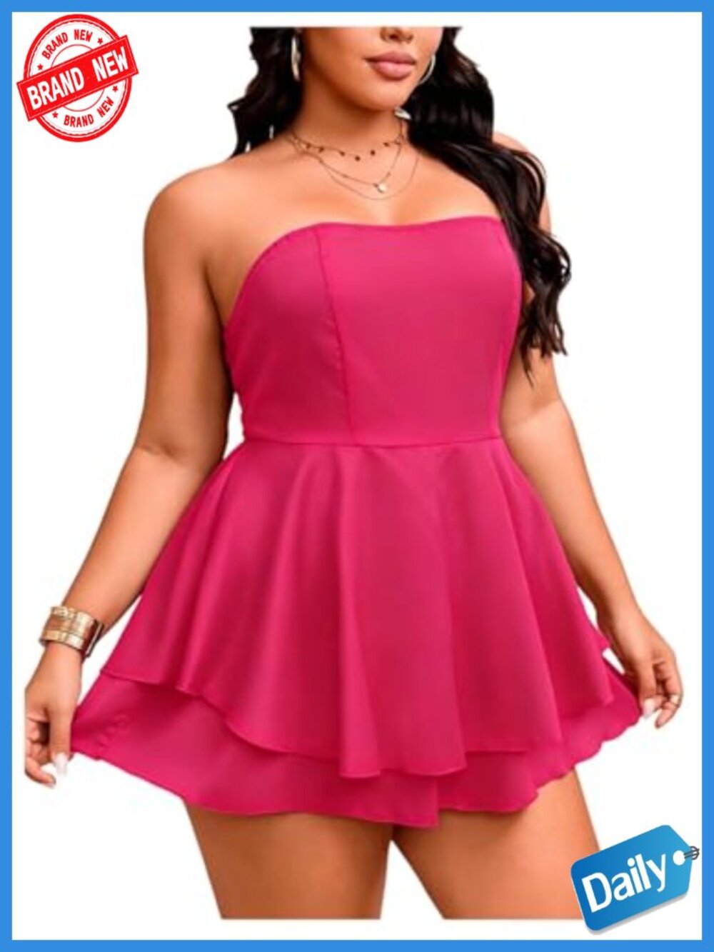 Plus Size Strapless Floral Layered Romper Jumpsuit for Women Casual Vacation